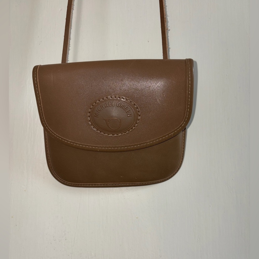 Vintage Michael Green Taupe Leather Pouch Mini Purse Crossbody Satchel